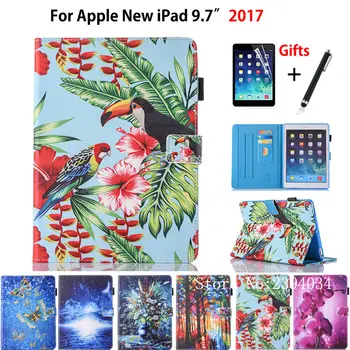 Модерен cartoony калъф за Apple the New iPad 9.7 2017 A1822 Smart Case Cover Funda Tablet Силиконова изкуствена кожена поставка Shell+фолио+дръжка