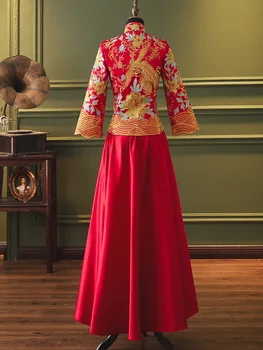 FZSLCYIYI древните жени сватбена рокля Златна линия бродерия Феникс цветя китайски булки брак Рокли костюм Класически Qipao