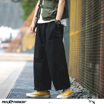 Privathinker Мъжете Японски Твърди Прави Панталони 2020 Мъжки Свободни Широки Панталони Мъжки Модерен Хип-Хоп Панталони-Карго Черни Пътеки