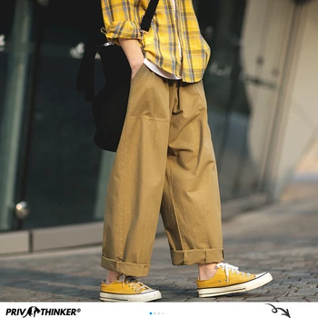 Privathinker Мъжете Японски Твърди Прави Панталони 2020 Мъжки Свободни Широки Панталони Мъжки Модерен Хип-Хоп Панталони-Карго Черни Пътеки