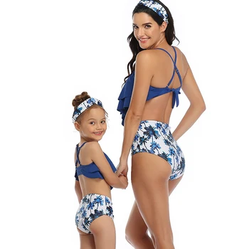 2021 New Summer Girls Swimsuit майка и дъщеря бански женски бикини плажни дрехи, тънки момичета бански родител-дете облекло