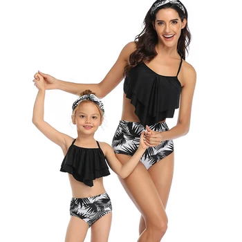 2021 New Summer Girls Swimsuit майка и дъщеря бански женски бикини плажни дрехи, тънки момичета бански родител-дете облекло