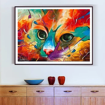AZQSD Unframe САМ живопис с маслени бои, за животните, по номера на платно котка акрилна боя боядисване с номера Home Wall Art 50x40cm