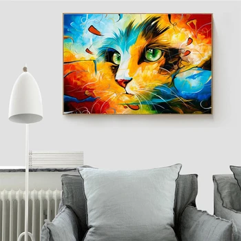 AZQSD Unframe САМ живопис с маслени бои, за животните, по номера на платно котка акрилна боя боядисване с номера Home Wall Art 50x40cm