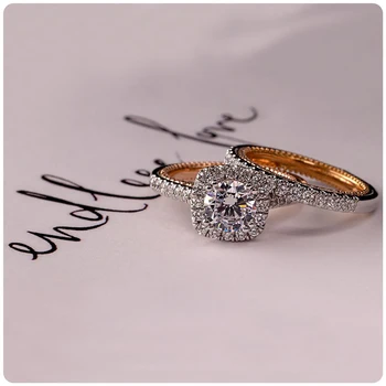 Huitan луксозни сватбени пръстени за жени 2 бр./компл. блестящ кубичен Циркон нов дизайн в два цвята елегантен женски бижута Пръстени совалка