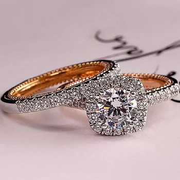 Huitan луксозни сватбени пръстени за жени 2 бр./компл. блестящ кубичен Циркон нов дизайн в два цвята елегантен женски бижута Пръстени совалка