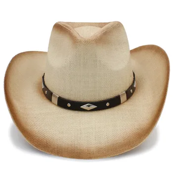 Ковбойская шапка ръчна изработка, плетене за мъже Западна шапка на слама плаж слънце сомбреро шапка размер 58см A0231-XSJ