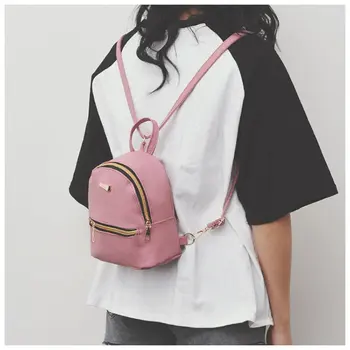 Мода мини кожата на жената раница светкавица дамски чанти сладък Дамски пътни чанти за рамо Дама mochila bolso mujer