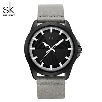 Shengke дамска мода сив кварцов часовник Дама Кожена каишка за часовник висококачествени ежедневни водоустойчив часовник подарък за съпруга на нова
