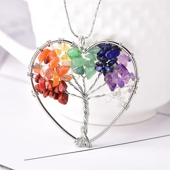 1бр мода прост естествен камък Crystal Дървото на Живота висулка двойка висулка колие с висулка САМ подарък цветни минерални бижута