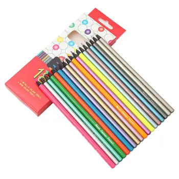 12шт метални нетоксични цветни моливи+6 флуоресцентни цветни моливи за рисуване