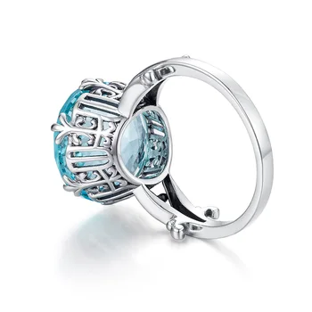 SzjinAo ръчно изработени през цялата Аквамарин пръстени за жени, твърди 925 сребро март камък луксозни сватбени украса на възпоменателни