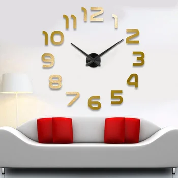 Muhsein 3D САМ Wall Clock Home Decorate Clocks Big Number Watch Acrylic Mirror Wall Sticker Clock Mute Movement