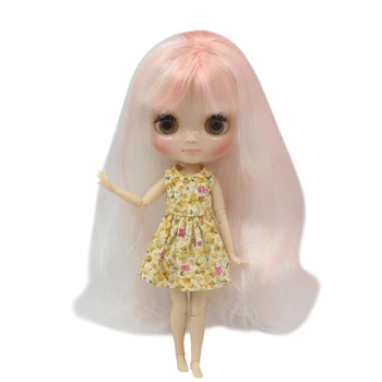 Ледената гол Мидди кукла блайт tait розов микс бели коси, с прозрачна лицето съвместно тялото играчка, подарък брой 136/1010 Нео BJD