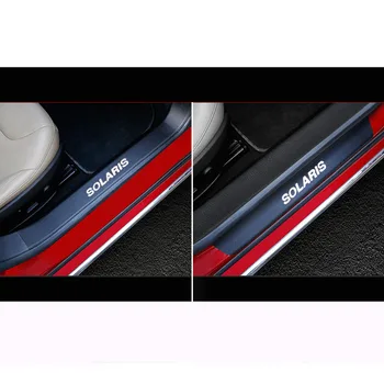Защита на прага на вратата на колата, за Hyundai Solaris 4шт Carbon Fiber Пу кожени аксесоари за автомобили