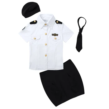Жена полицай полицейски униформи cosplay ролева игра костюм отложной яка на риза с мини-облегающей пола, шапка и вратовръзка