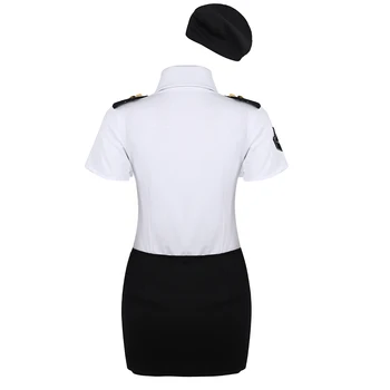 Жена полицай полицейски униформи cosplay ролева игра костюм отложной яка на риза с мини-облегающей пола, шапка и вратовръзка