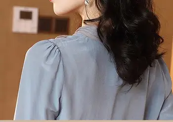 Пролет есен мода Дамски лук с дълъг ръкав имитация на коприна 3xl блуза, топ, 2019 корейска жена елегантни блузи и блузи