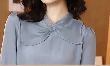 Пролет есен мода Дамски лук с дълъг ръкав имитация на коприна 3xl блуза, топ, 2019 корейска жена елегантни блузи и блузи