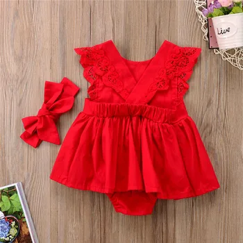момиче облекло пристрастие червено дантела плъзгачи рокля новородените момичета сестра на Принцеса деца бални рокли памук костюм ropa bebe