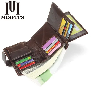 MISFITS мъжки портмонета от естествена кожа, мъжки портмонета, кредитни Картодържатели реколта кафяви кожени портфейли и портмонета с високо качество