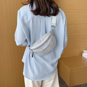 Мода Diamond Bling талията чанти за жени от 2021 скута чанти поясная чанта челно Crossbody чанта за гърдите портфейла талията пакети