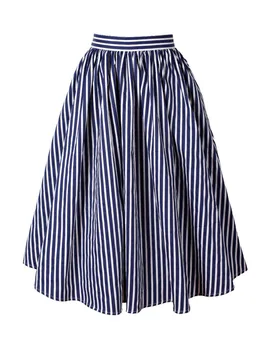 45 - жени реколта 1950-те години синята лента печат с висока талия нагънат люлка пола рокабили подколоть поли плюс размер 4XL saia faldas