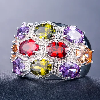 Jellystory мода цветни Топаз пръстен 925 сребро, бижута геометрична форма на Дамски пръстени Сватба парти подарък на Едро пръстен