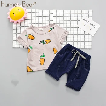 Хумор мечка лято детски момичета момчета облекло костюм мода памук ежедневни сладка тениска потник+ шорти партия Детски дрехи, определени