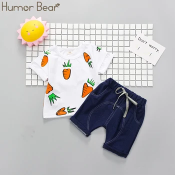 Хумор мечка лято детски момичета момчета облекло костюм мода памук ежедневни сладка тениска потник+ шорти партия Детски дрехи, определени