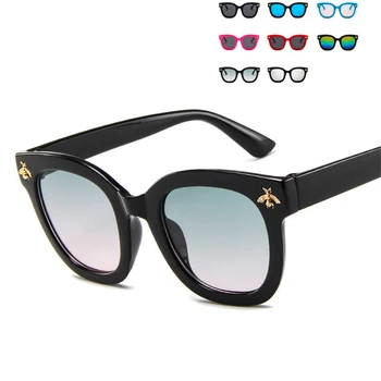 ALIKIAI мода, момчета и момичета цветни слънчеви очила черен цвят лещи гигантски пчели украса квадратни слънчеви очила деца готино очила