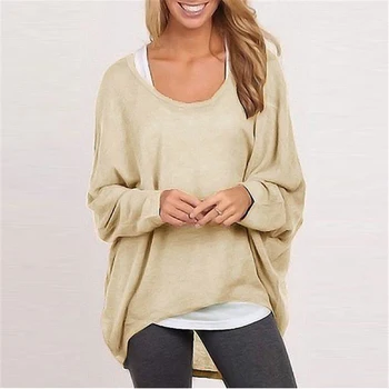 2019 есен плюс размера на Жените Ежедневна блуза Batwing с дълъг ръкав блузи нередовни подгъва свободни женски пуловер върховете WX01