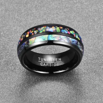 2018 уникален сватбен подарък пръстен класически никога не изчезват пръстени ретро покритие черен инкрустиран черупки опаловый купол волфрам пръстени