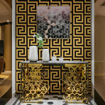 PVC тапети модерен 3D Златни геометрични ролка тапети Хол и Спалня на изкуството за домашен интериор черно бели тапети за стени