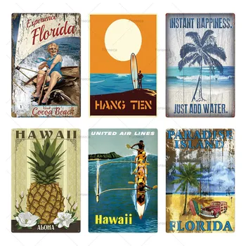 Плаж, Сърф На Хаваите Ретро Лидице Табела Табела Метал Стари Летни Стени Знак Плажен Декор За Плажен Бар Приморски Декоративен Метален Знак