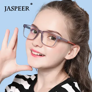 JASPEER Retro Square Kids Computer Glass Children Blue Light Blocking Glasses for Boys Girls Goggle Eyeglasses TR90 Light Frame