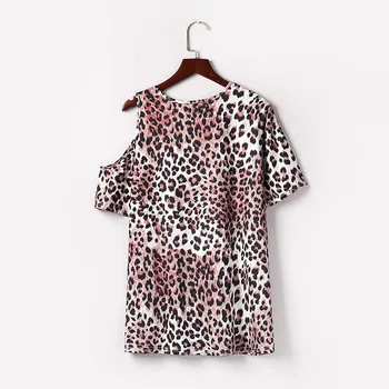 хладен Майк Дамски Ежедневни ризи лято Леопард мозайка дупка цветя с къс ръкав потник облекло за жени, camiseta mujer