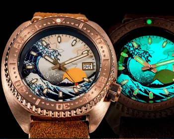 Сапфировые мъжки бронзови Костенурка гмуркане часовници Kanagawa Zifferblatt ретро CUSN8 бронзов корпус NH35 механизъм за самостоятелно ликвидация мъжки ръчен часовник 200м