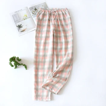 Нови дамски панталони Color Dot панталони памучни пижами двуслойни пижамные панталони на тънки широки панталони плюс размера на сън дъна лято