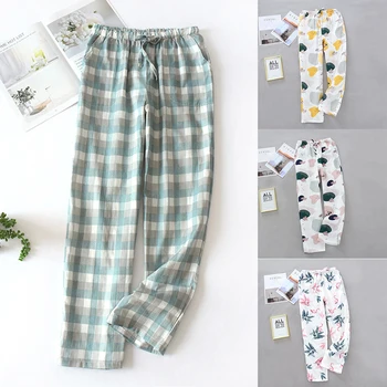 Нови дамски панталони Color Dot панталони памучни пижами двуслойни пижамные панталони на тънки широки панталони плюс размера на сън дъна лято