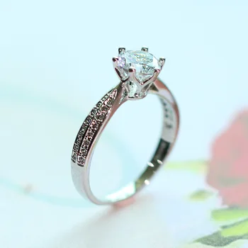 CC Classic Jewelry 1 карата пръстен за жени сребро S925 сватба сватбен ангажимент кубичен цирконий кръгъл камък Анель CC1430