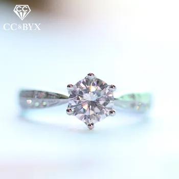 CC Classic Jewelry 1 карата пръстен за жени сребро S925 сватба сватбен ангажимент кубичен цирконий кръгъл камък Анель CC1430