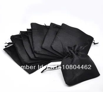 100 бр./лот Drawable Black Satin Wedding Gift Package чанти, пазарски чанти 10x8cm (W03663X2)