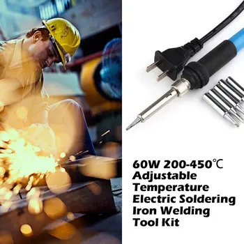60 W 200-450 градуса, регулируема температура електрически поялник заваряване набор от инструменти за запояване с тел пинсети разпояване помпа