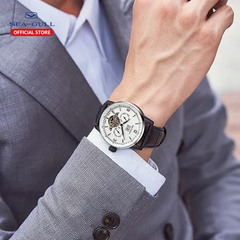 Чайка мъжки часовник автоматично механични часовници бизнес ежедневни кухи ръкохватката многофункционален циферблат мъжки часовник 219.328