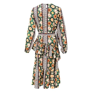 [ИАЛ] Women Floral Pattern Printed Ruffles Dress New Round Neck Long Sleeve Loose Fit Fashion Tide пролет есен 2021 1DD0753