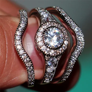 3 бр./компл. S925 сребро цвят Циркон камък сватба годежен пръстен комплект за жени, мода бижута 2019