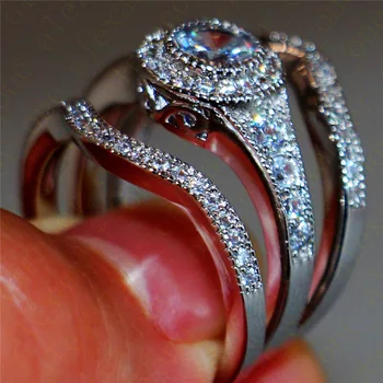 3 бр./компл. S925 сребро цвят Циркон камък сватба годежен пръстен комплект за жени, мода бижута 2019
