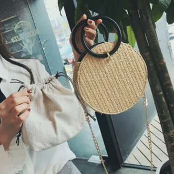 2019 нова марка обикновена мода за жени Сламена чанта тканая Кръгла чанта в чантата си Crossbody летни плажни чанти САЩ