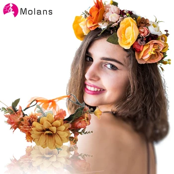 Molans 2020 жени плътен цвете Короната изкуствен бяло цвете сплетен венец Лента, обръч за сватбени аксесоари за коса за коса
